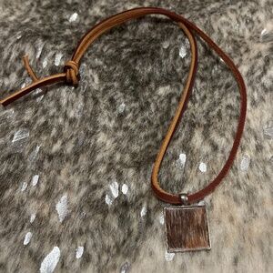 Handmade necklace -leather strap with cowhide pendant